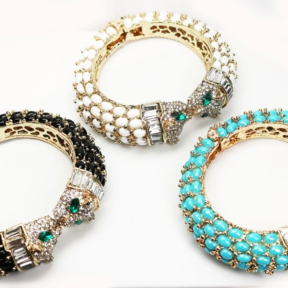 Exquisite Crystal Panther Chunky Cuff Bracelets - New Condition